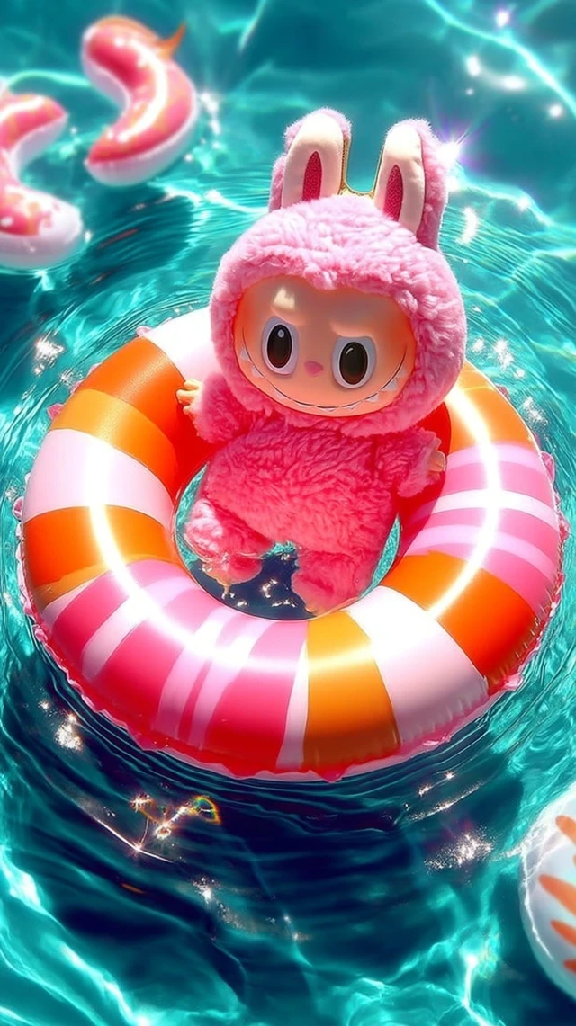 Cute Cartoon Character Floating in Pool Wallpaper