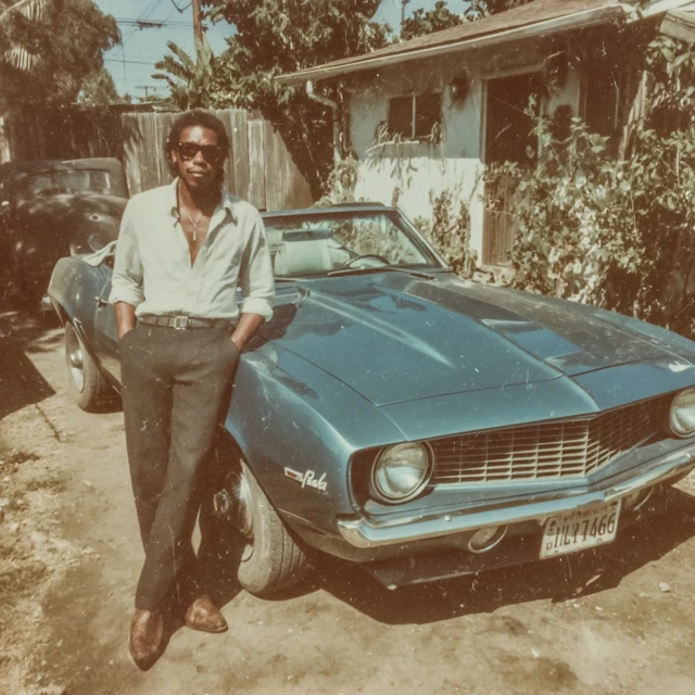 1970s Vintage Photo African American Man Convertible