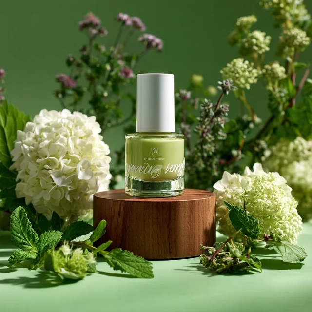 Nail Polish Product Photography with Flowers Herbs