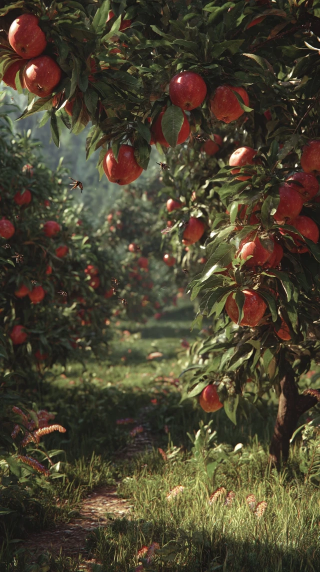 Hyperrealistic Orchard Scene Late Summer Apples