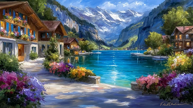 Swiss Alps Landscape Painting - Oil on Canvas - Nature Art