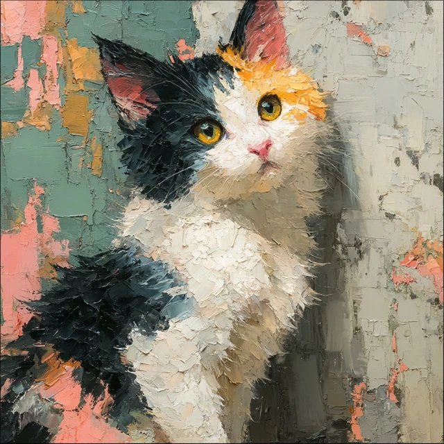 Cute Cat Oil Painting Abstract Art
