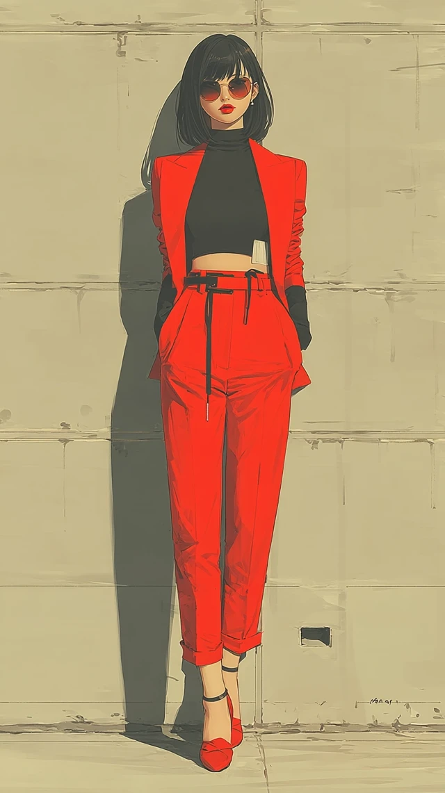 Anime Fashion Illustration in Red Suit