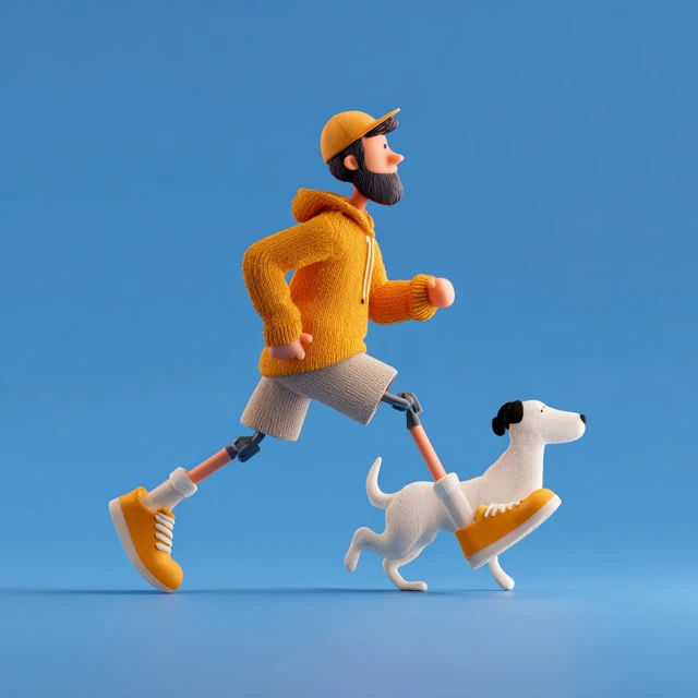 Man Running With Dog 3D Illustration