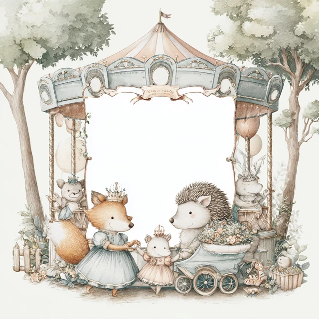 Baby Animals Carousel Nursery Illustration