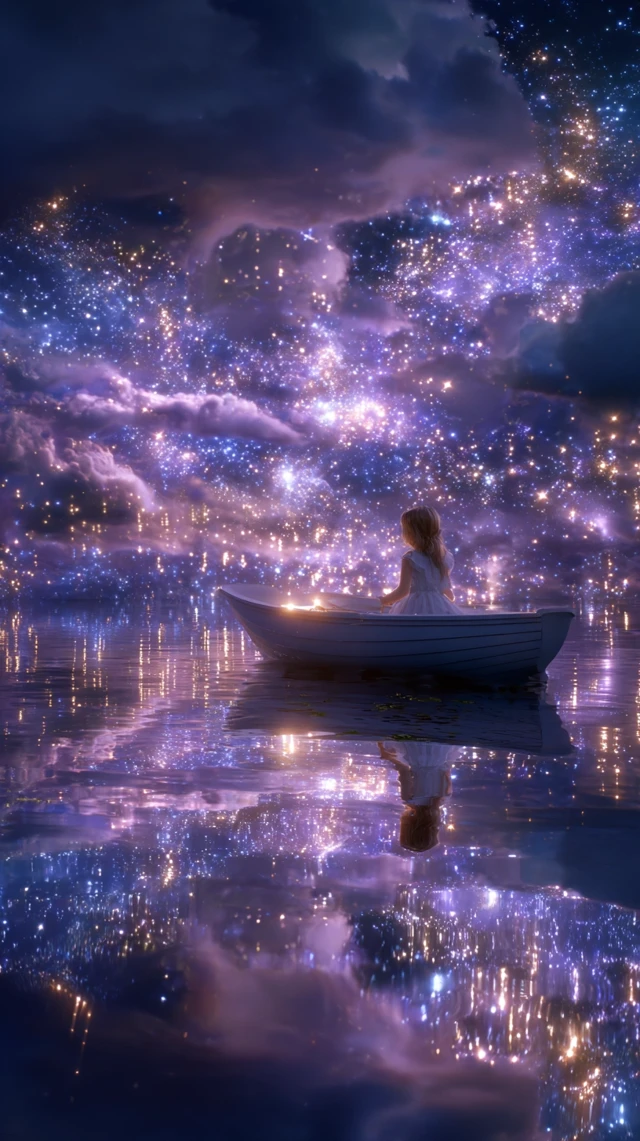 Girl in Boat Dreamy Starry Night