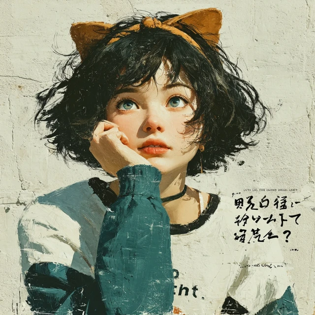 Cute Girl with Cat Ears Portrait Illustration