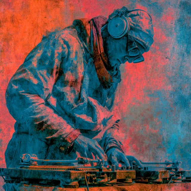 DJ Expressionism Artwork Crimson Blue Ochre