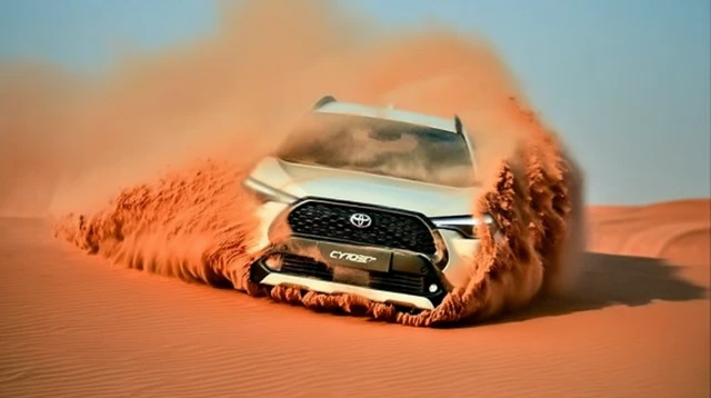 Toyota Corolla in the Desert Cinematic Scene