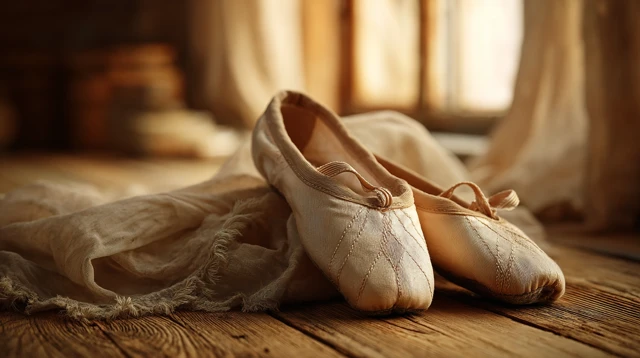 Ballet Shoes on Wooden Floor Studio Lighting