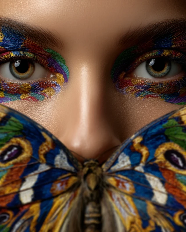 Woman with Moth Makeup Eye Art Hyperrealistic