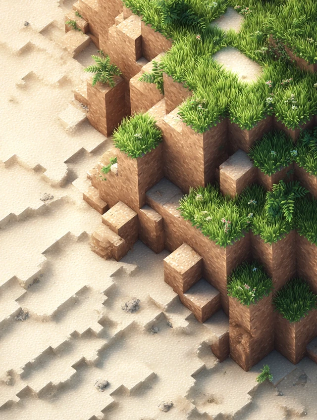 Minecraft Cartoon Background Sand and Grass Top View