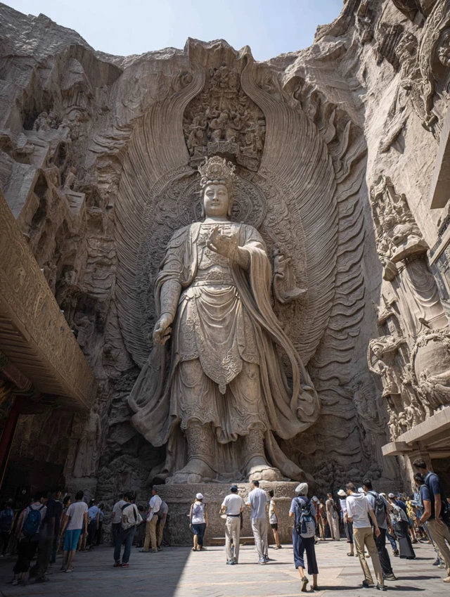 Giant Angel Statue in Dunhuang Clothes Worshipers