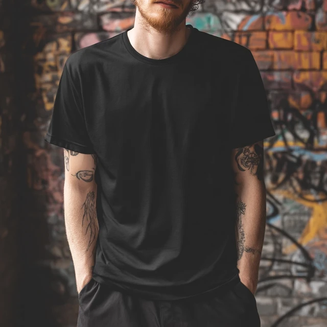 Black TShirt Mockup Goth Metal Tattooed Man