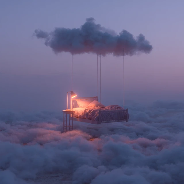 Dreamy Bed Floating in the Clouds Photography