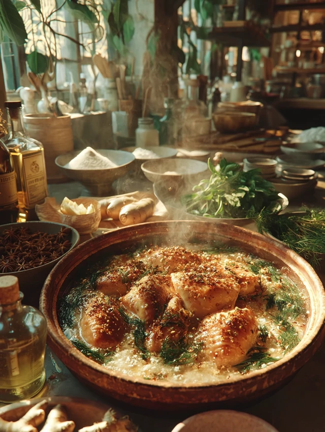 Chicken in Aromatic Sauce Photorealistic Food Photography