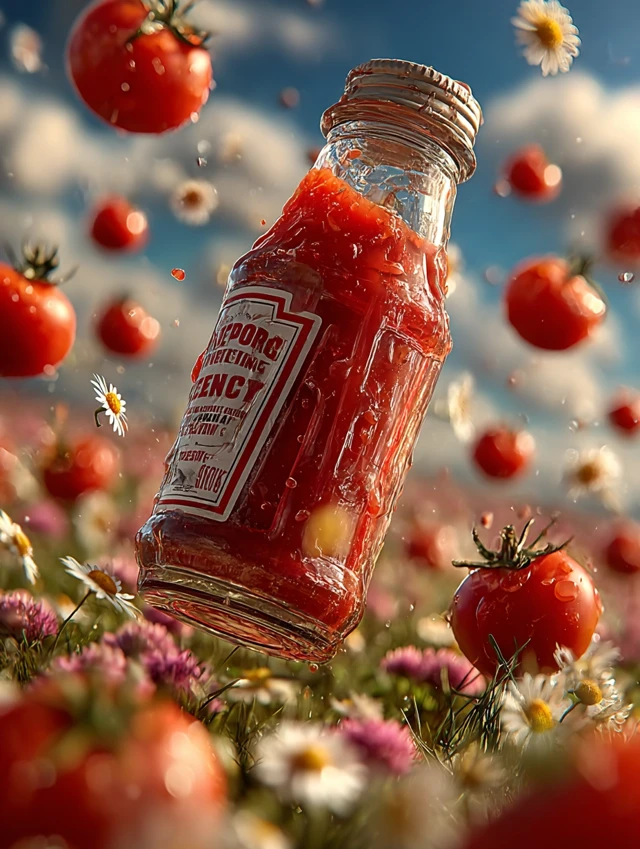 Ketchup Bottle in Tomato Field