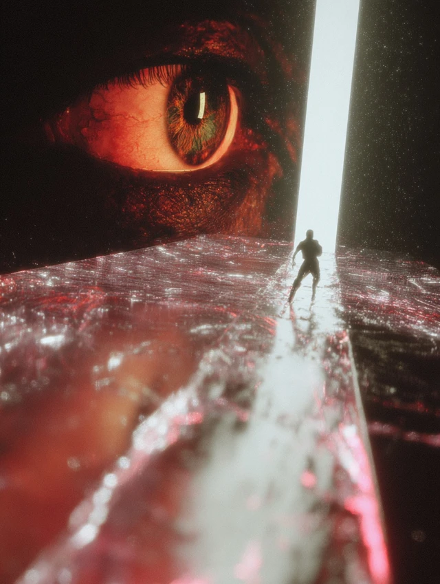 Figure in Dimensional Rift Eerie Red Light