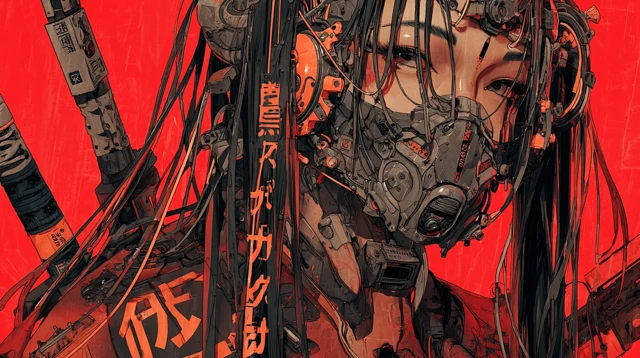 Cyberpunk Japanese Woman with Mask and Weapons