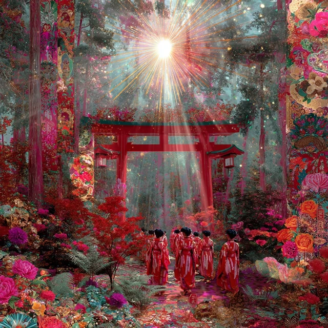 Japanese Miko Under Torii Gate Mystical Art