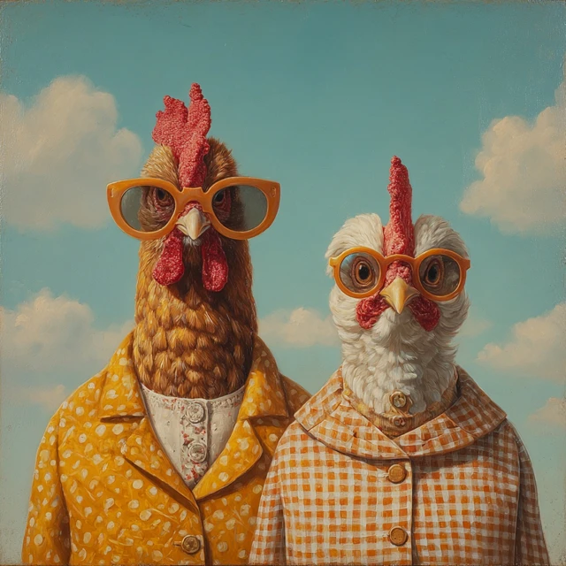 Chicken Family Dinner A Surreal Illustration