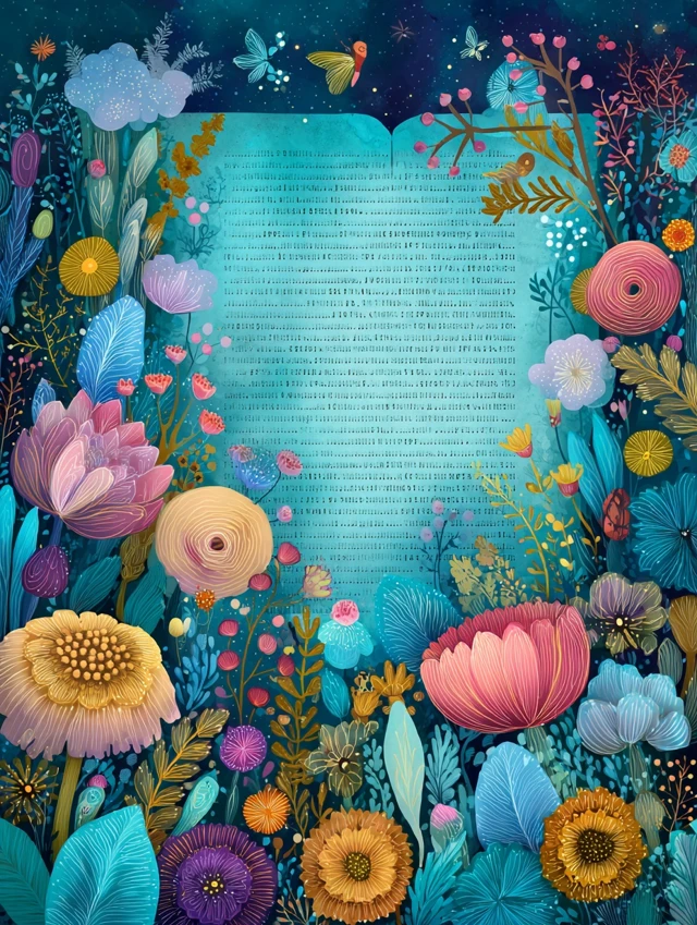 Whimsical Floral Illustration with Bible Verse Space