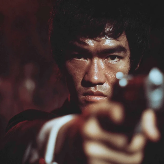 Bruce Lee Pointing Gun Dramatic Portrait