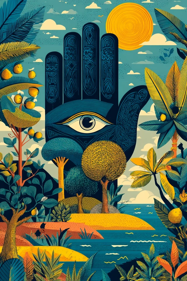 Hamsa Hand Illustration Nature Forest Happy Colors