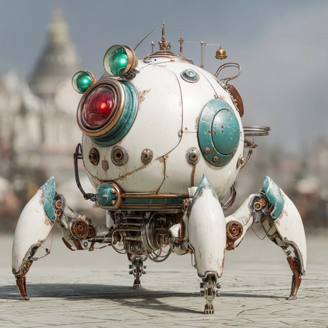 Dieselpunk Robot with Crab Legs in Clockwork City