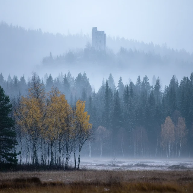 Finnish Castle in Lapland Foggy Autumn