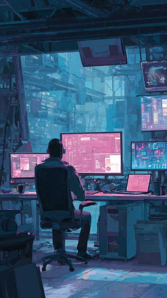 Cyberpunk Office Oil Painting Software Engineer