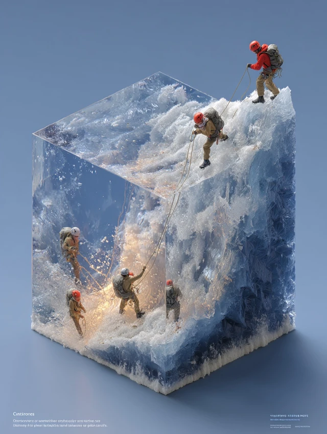 Glacier Climbing Thrilling Moment in 3D Art