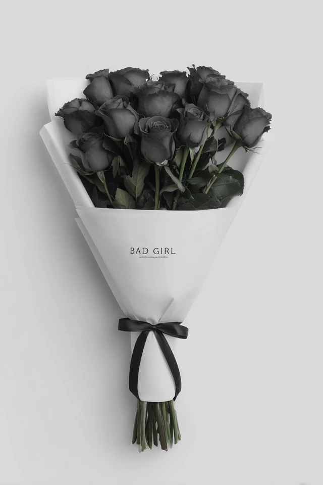 Black Roses Bouquet with BAD GIRL Typography
