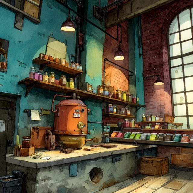 Whimsical Chocolate Workshop Interior Illustration