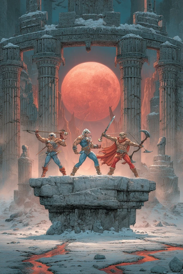 Warriors atop a Stone Monolith Fantasy Art