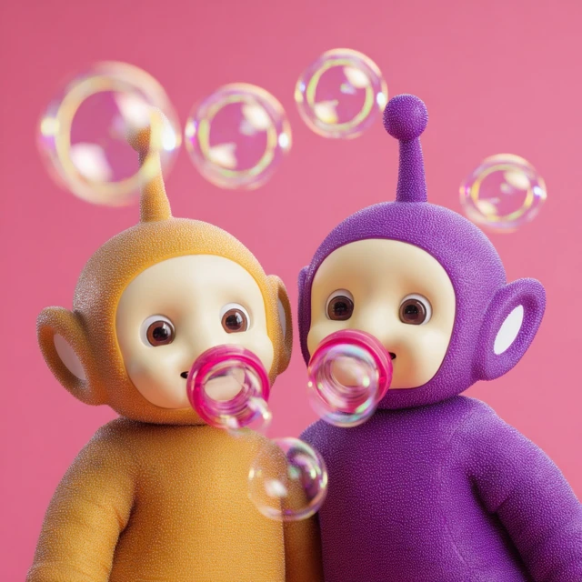 Tellytubbies Blowing Bubbles: Adorable 3D Render