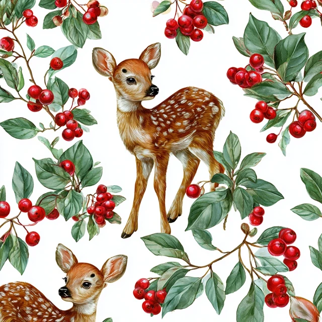 Watercolor Deer Pattern Christmas Illustration