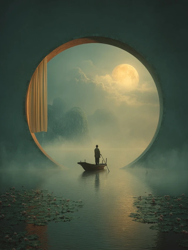 Dreamy Moonlit Lake Chinese Photography