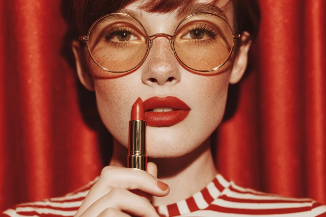 Woman with Red Lipstick Beauty and Makeup