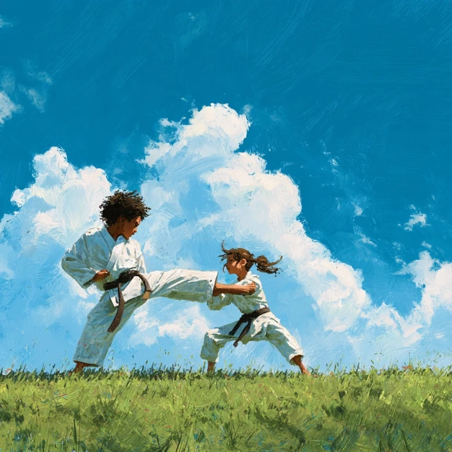 Karate Kids Training in the Sunshine Positive Poster
