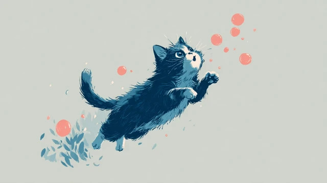 Jumping Cat Illustration Cute Animal Art