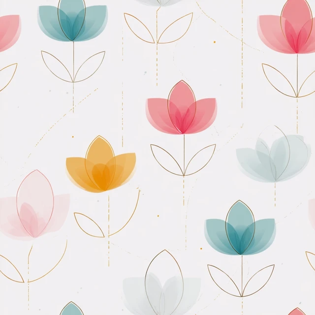 Minimalist Geometric Flower Seamless Pattern