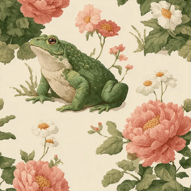 Cute Frog and Flower Seamless Pattern Illustration
