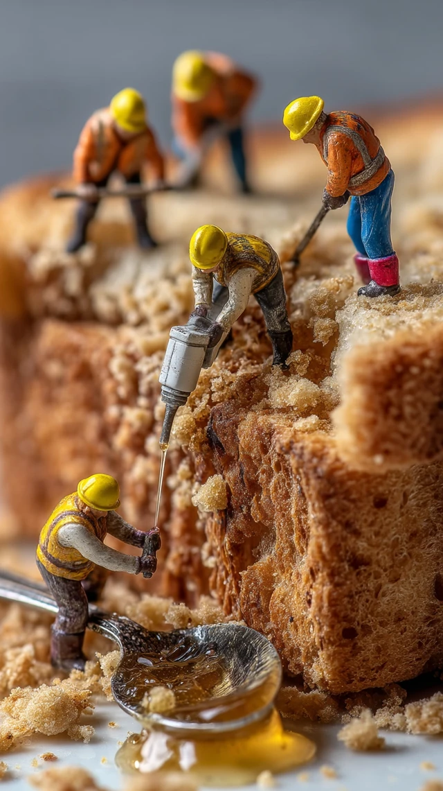 Miniature Workers on a Rusk