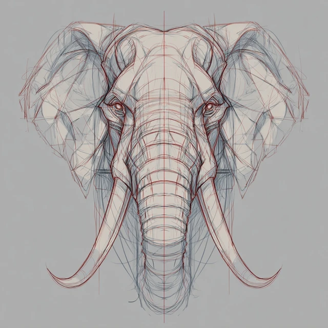 Elephant Head Outline with Tusks Artistic Sketch
