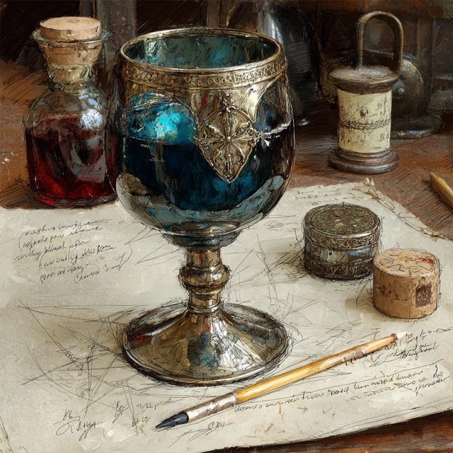 Medieval Wine Glass Cross Hatch Illustration