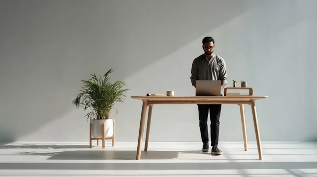 Indian Engineer Working on Laptop Minimalist Photo
