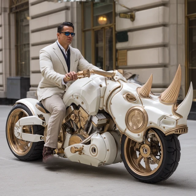 Gold Rhino Motorcycle Elegant Man Fifth Avenue