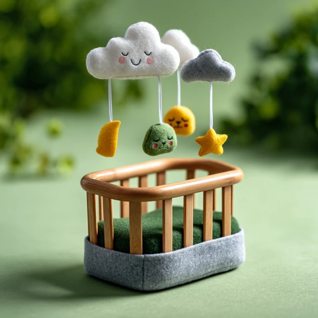 Cozy Baby Crib with Mobile Pastel Green Background