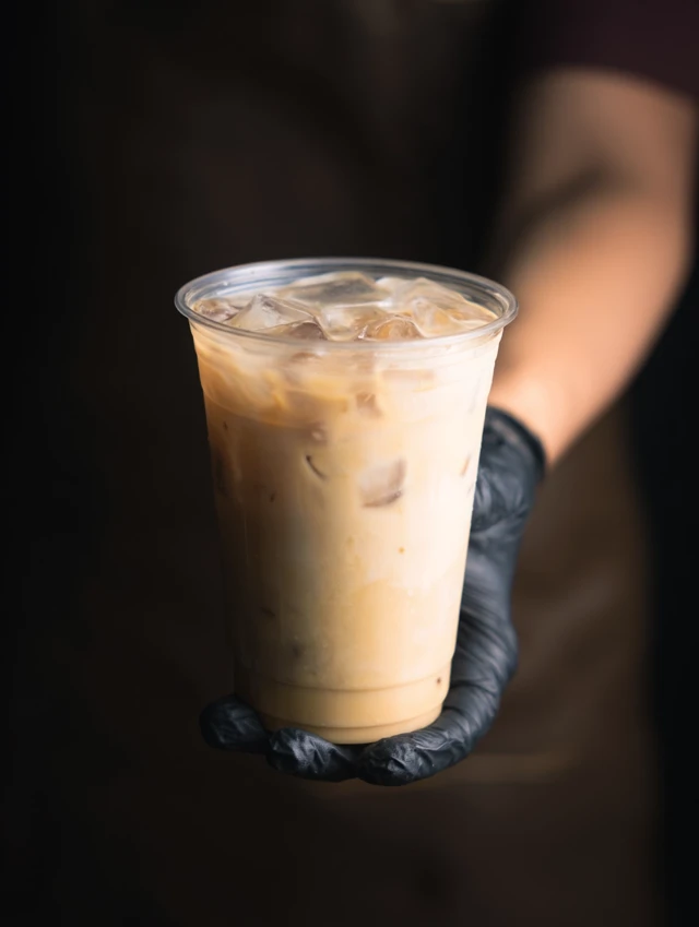 Iced Latte Coffee in a Plastic Cup Food Photography